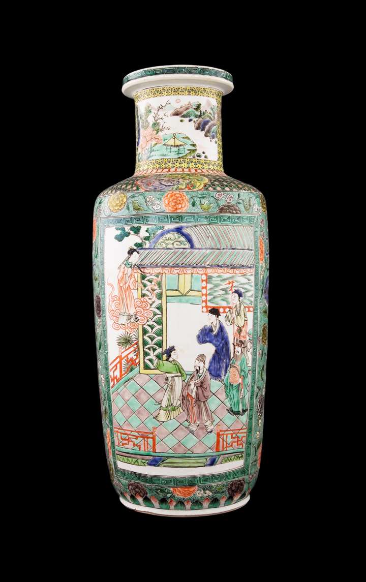 Chinese porcelain Famille Verte Rouleau Vase
